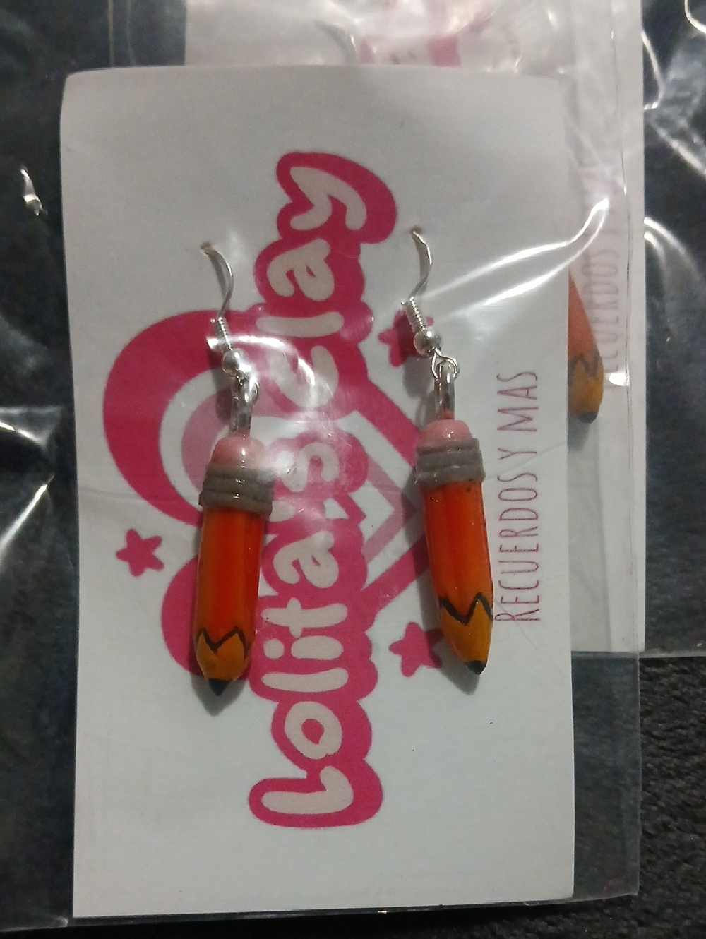 Pencil Charm Dangle Earrings - Orange & Pink